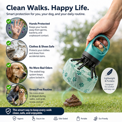 Loopre Portable Dog Pooper Scooper – No-Touch Waste Pick-Up with Built-In Bags