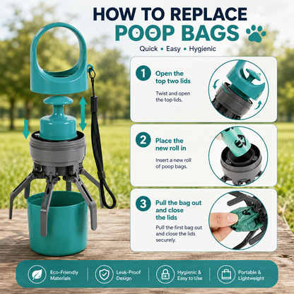 Loopre Portable Dog Pooper Scooper – No-Touch Waste Pick-Up with Built-In Bags