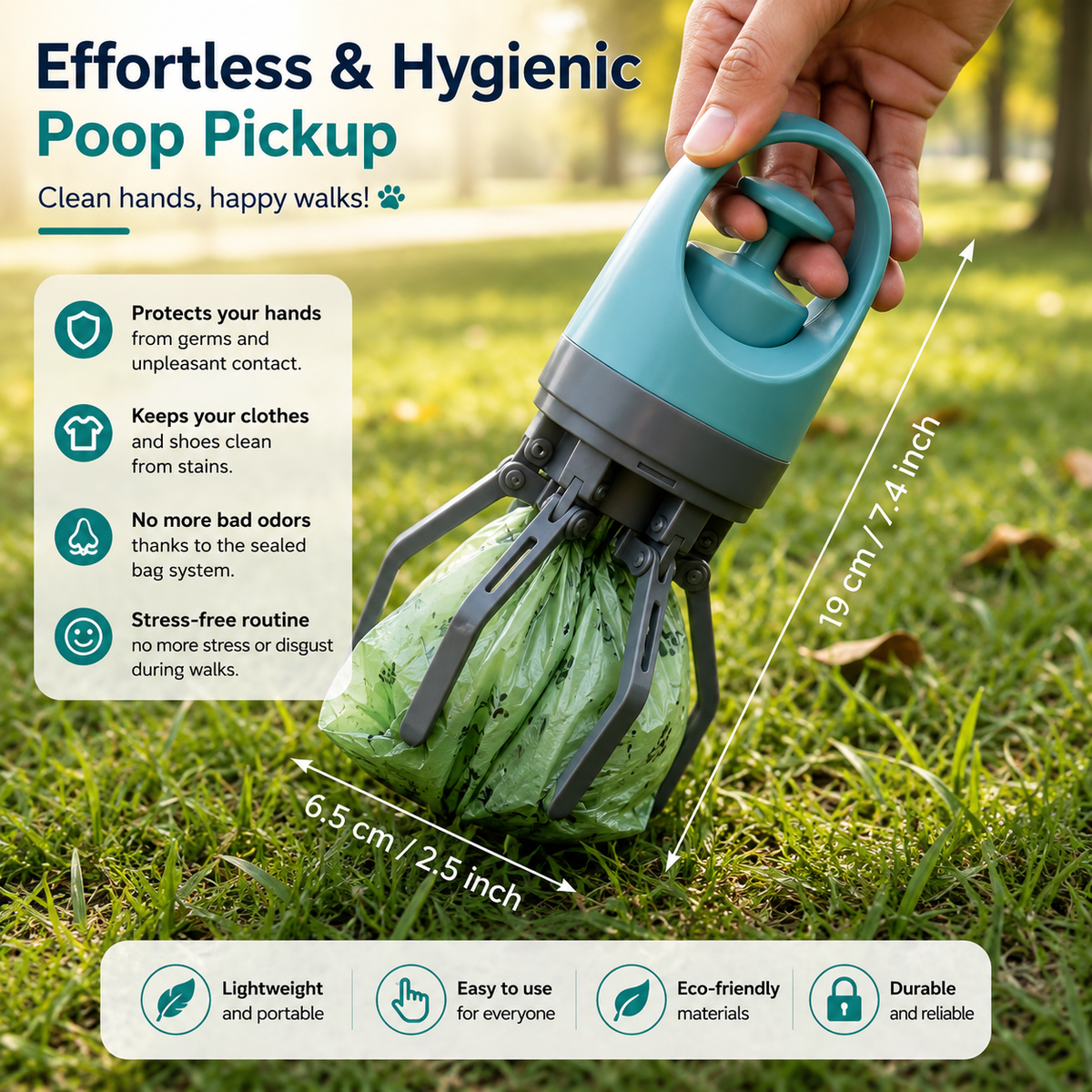 Loopre Portable Dog Pooper Scooper – No-Touch Waste Pick-Up with Built-In Bags