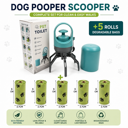 Loopre Portable Dog Pooper Scooper – No-Touch Waste Pick-Up with Built-In Bags